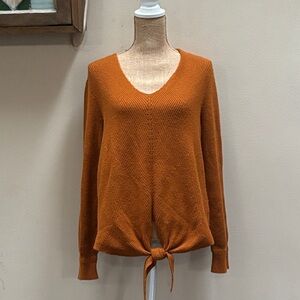 Anthropology Orange/rust  V-Neck Tie-Front Sweater